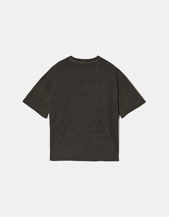 TALLY WEiJL, Dark Grey Printed T-shirt with Strass for Women