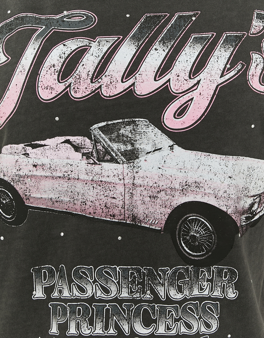 TALLY WEiJL, Dark Grey Printed T-shirt with Strass for Women