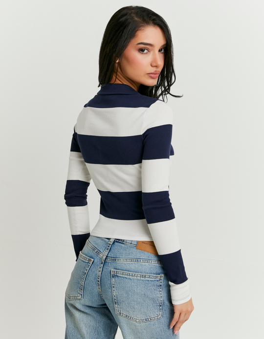 TALLY WEiJL, T-Shirt Rayé Blanc à Manches Longues for Women