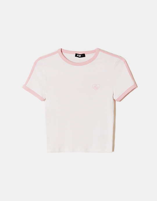 TALLY WEiJL, White and Pink Cropped Printed T-shirt for Women