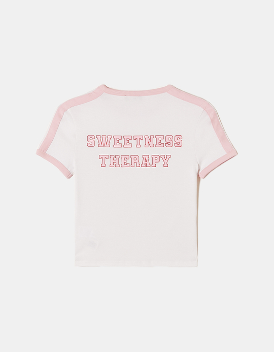 TALLY WEiJL, White and Pink Cropped Printed T-shirt for Women