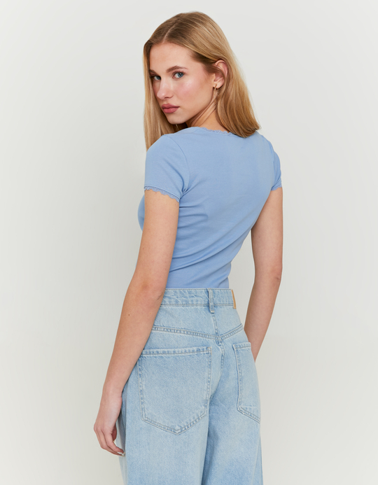 TALLY WEiJL, Blue Basic Top with Lace Trims for Women