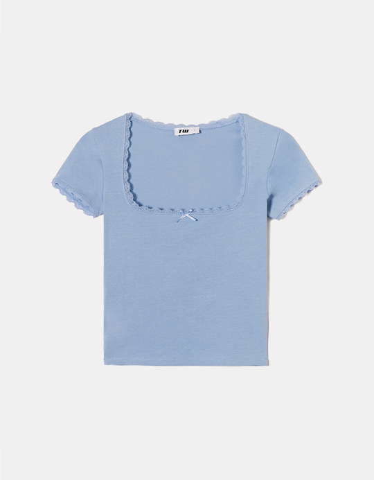 TALLY WEiJL, Blue Basic Top with Lace Trims for Women