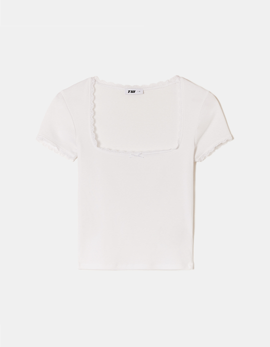 TALLY WEiJL, White Basic Top with Lace Trims for Women