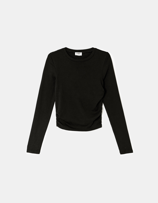 TALLY WEiJL, Brown Draped Long Sleeve T-Shirt for Women
