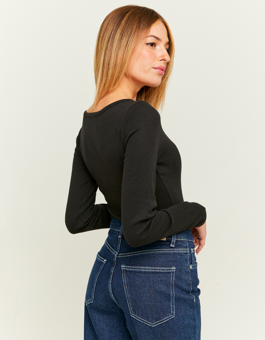TALLY WEiJL, Black Basic T-Shirt with Buttons for Women