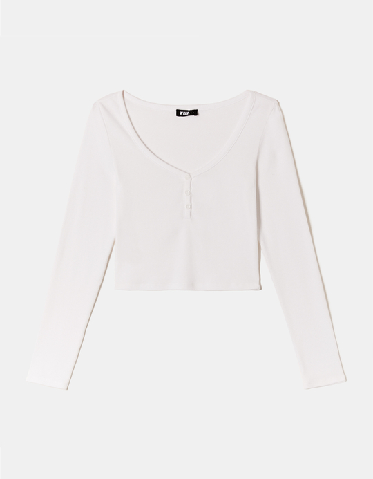 TALLY WEiJL, White Basic T-Shirt with Buttons for Women