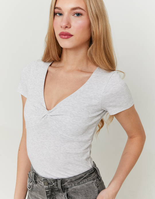 TALLY WEiJL, Grey Basic Top with Twisted Front Knot for Women