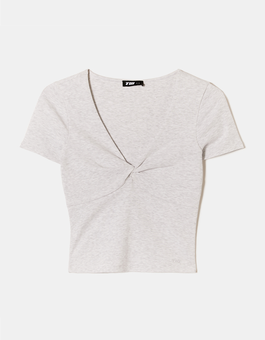 TALLY WEiJL, Grey Basic Top with Twisted Front Knot for Women