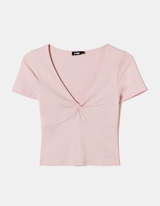 TALLY WEiJL, Pink Basic Top with Twisted Front Knot for Women