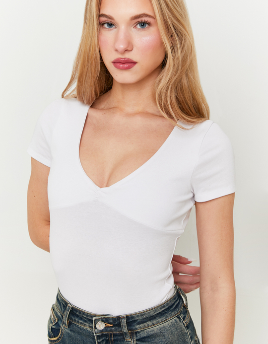 TALLY WEiJL, White Basic Top with Twisted Front Knot for Women