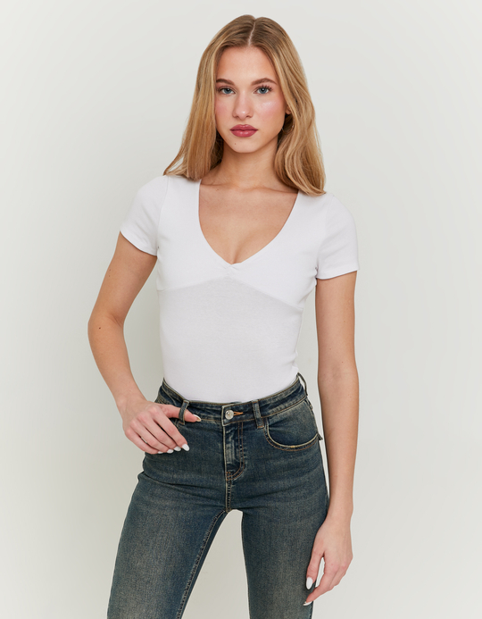TALLY WEiJL, White Basic Top with Twisted Front Knot for Women