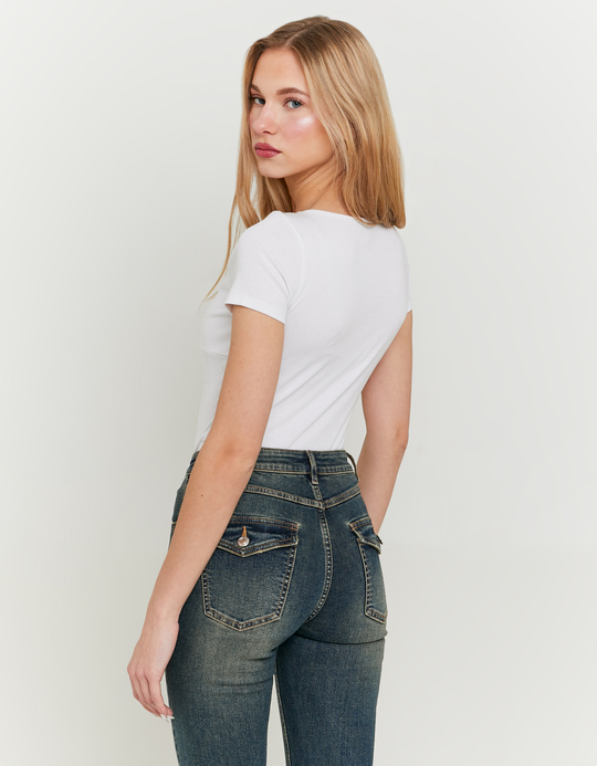 TALLY WEiJL, White Basic Top with Twisted Front Knot for Women