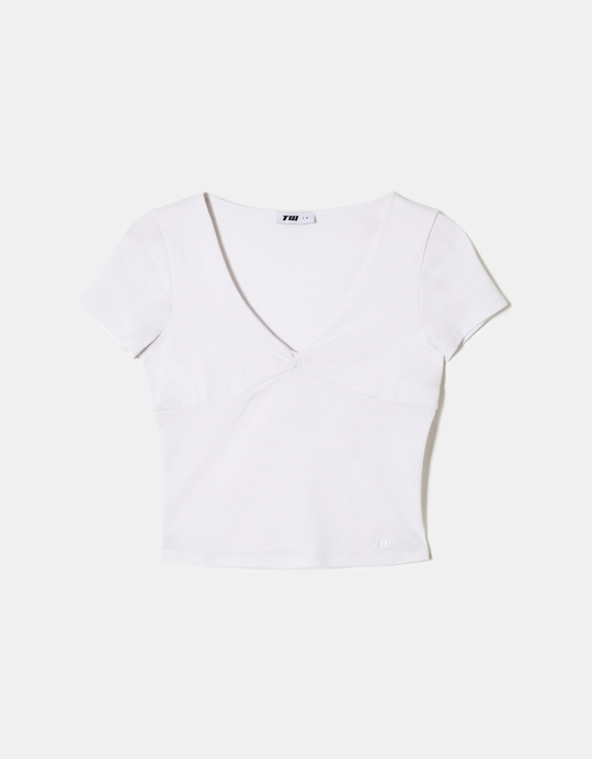 TALLY WEiJL, White Basic Top with Twisted Front Knot for Women