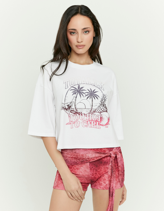 TALLY WEiJL, T Shirt Oversize Bianca Stampata for Women