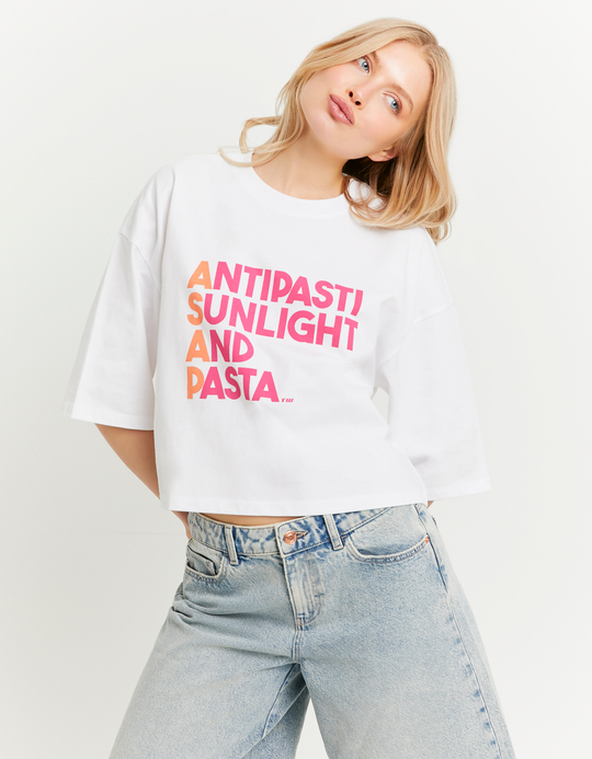 TALLY WEiJL, White Oversized Printed T-Shirt for Women
