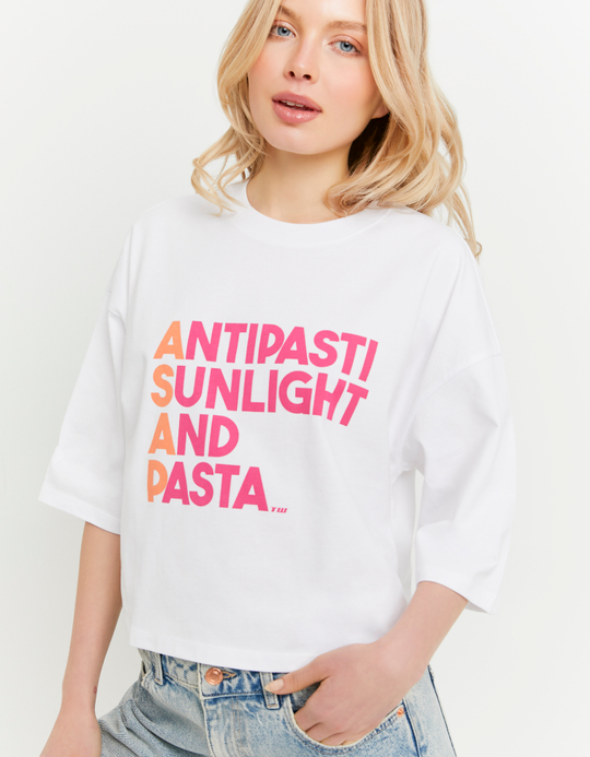 TALLY WEiJL, Weisses oversized bedrucktes T-Shirt for Women