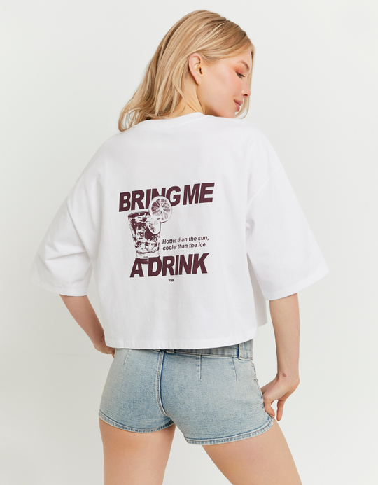 TALLY WEiJL, White Oversized Printed T-Shirt for Women