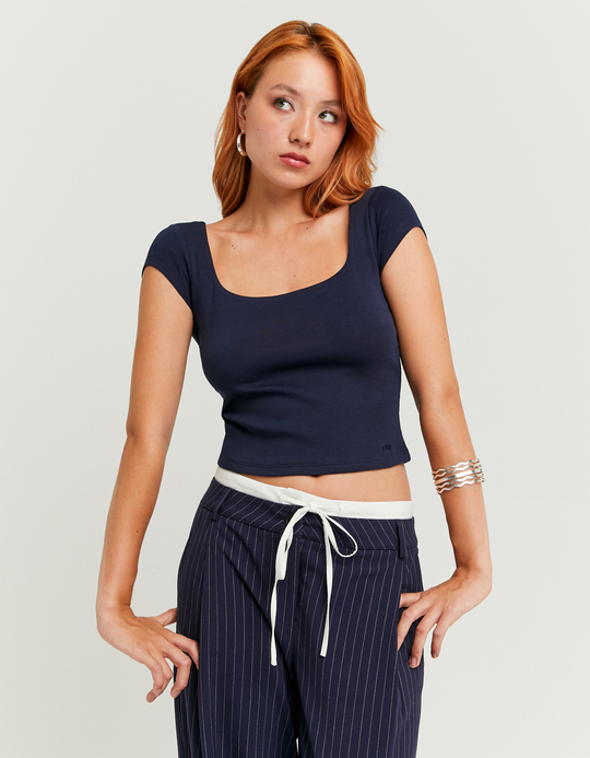 TALLY WEiJL, Blue Square Neck T-shirt for Women
