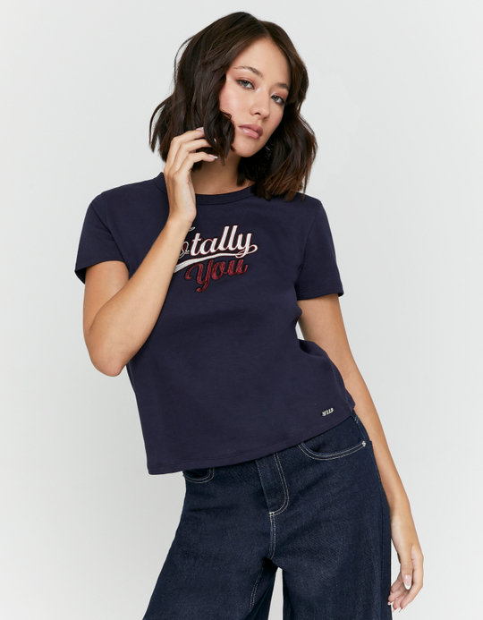 TALLY WEiJL, Blue Embroidered T Shirt for Women
