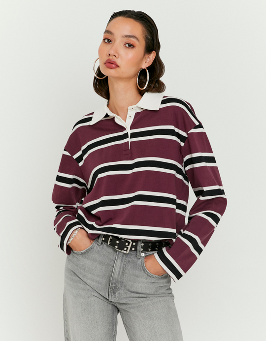 TALLY WEiJL, Burgundy Striped T-Shirt With Long Sleeves for Women