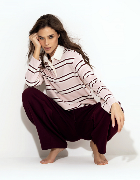 TALLY WEiJL, T-Shirt Rayé Rose à Manches Longues for Women
