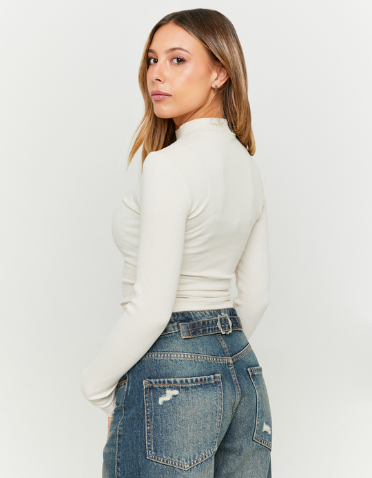 TALLY WEiJL, Beiges Basic T-Shirt mit hohem Kragen for Women