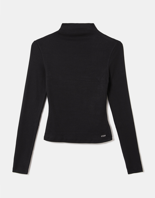 TALLY WEiJL, Schwarzes figurbetontes Langarmshirt aus Baumwolle mit Stehkragen for Women