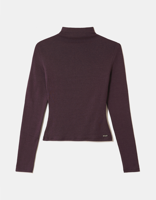 TALLY WEiJL, Purple Fitted Cotton Long Sleeve T-Shirt with High Neck for Women