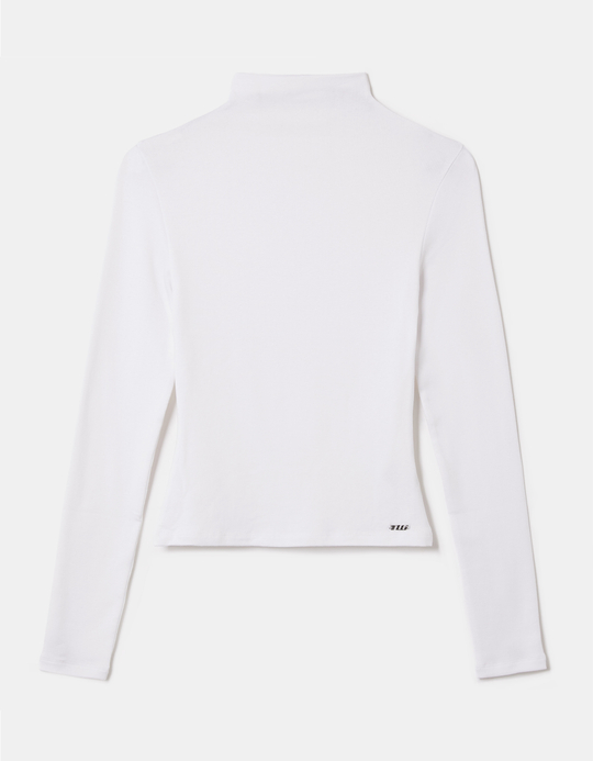 TALLY WEiJL, Weisses figurbetontes Langarmshirt aus Baumwolle mit Stehkragen for Women