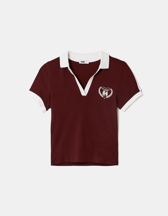 TALLY WEiJL, Bordeauxfarbenes Print-Polo-T-Shirt for Women