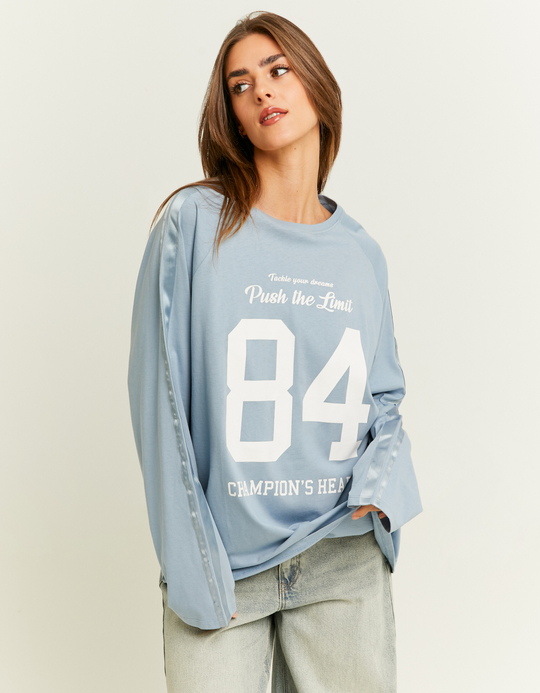 TALLY WEiJL, Blaues Print T-Shirt mit Kontrast-Ärmeln for Women