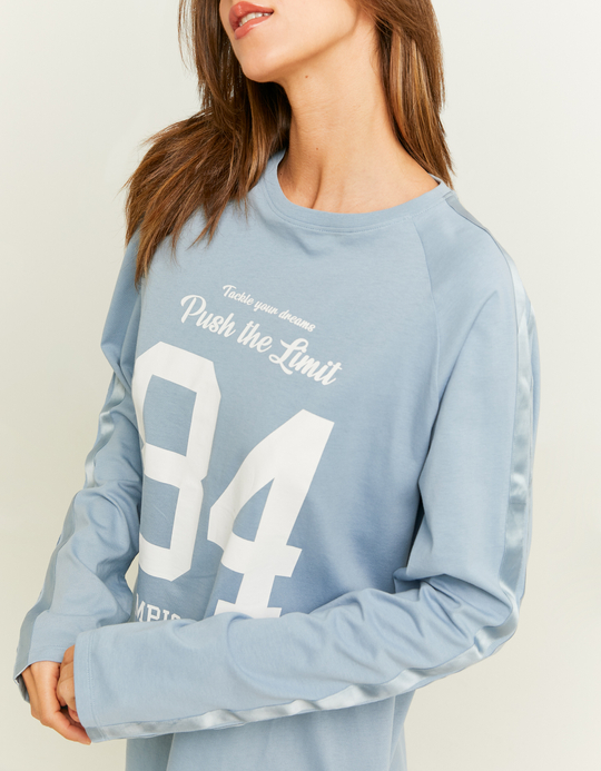 TALLY WEiJL, Blaues Print T-Shirt mit Kontrast-Ärmeln for Women