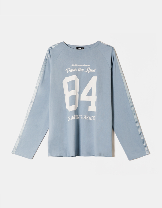 TALLY WEiJL, Blaues Print T-Shirt mit Kontrast-Ärmeln for Women