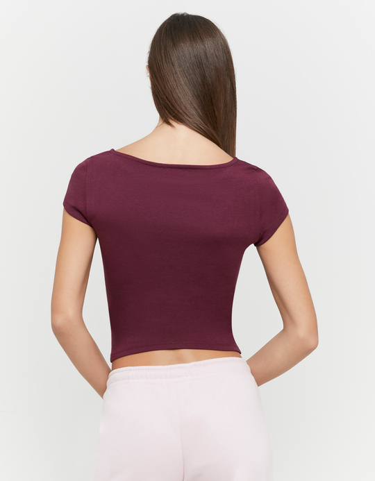 TALLY WEiJL, T-Shirt Basic Borgogna con Scollo a Barca for Women
