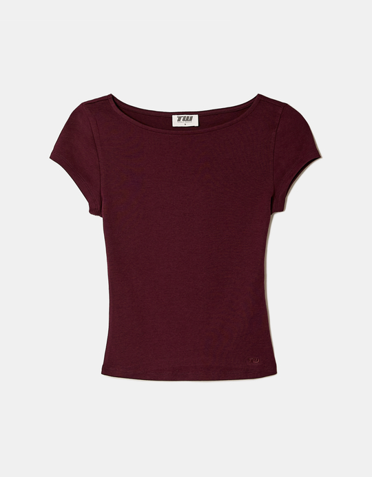 TALLY WEiJL, T-Shirt Basic Borgogna con Scollo a Barca for Women
