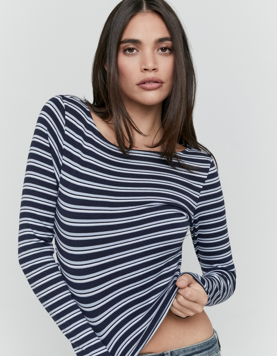 TALLY WEiJL, Gestreiftes Baumwoll T-Shirt mit U-Boot-Ausschnitt for Women