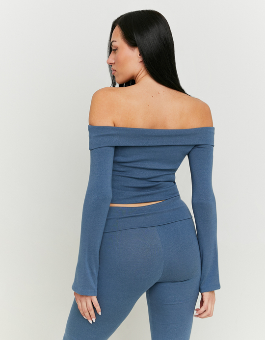 TALLY WEiJL, Off Shoulder Fitted Blue Top for Women