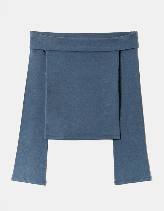 TALLY WEiJL, Off Shoulder Fitted Blue Top for Women