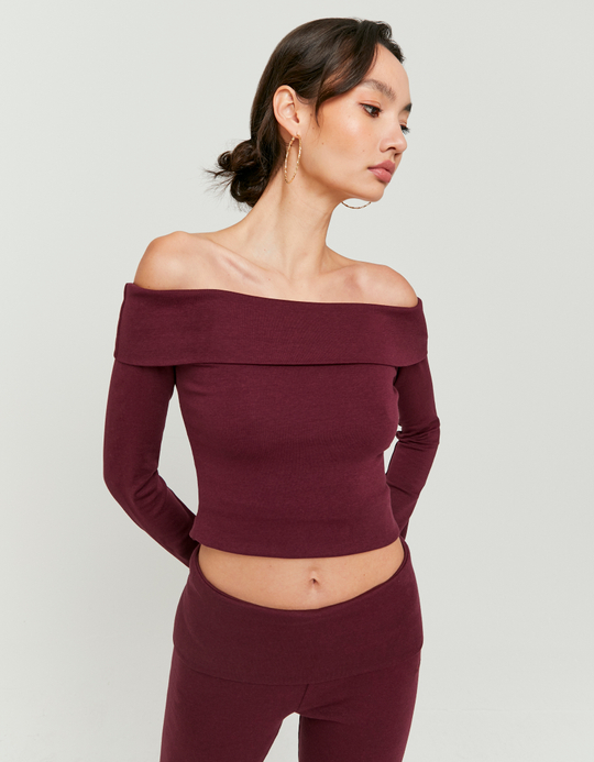TALLY WEiJL, Basic Burgunder Off-Shoulder T-Shirt for Women