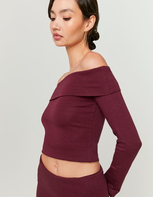TALLY WEiJL, Basic Burgundy Off Shoulder T-Shirt for Women
