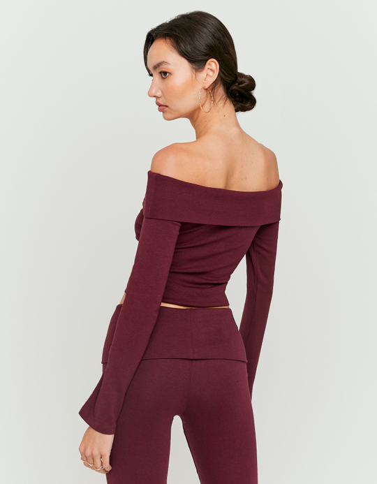 TALLY WEiJL, Basic Burgundy Off Shoulder T-Shirt for Women