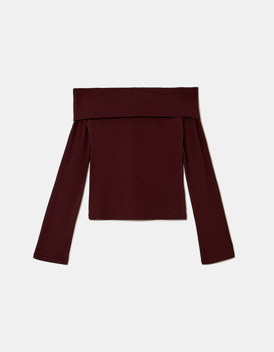 TALLY WEiJL, Basic Burgundy Off Shoulder T-Shirt for Women
