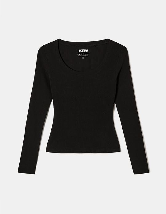 TALLY WEiJL, Maglietta Basica a Costine Nera for Women