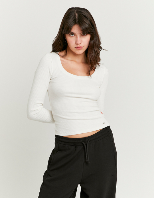 TALLY WEiJL, T-Shirt Blanc Basique Côtelé for Women