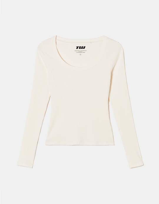 TALLY WEiJL, Weißes geripptes Basic-T-Shirt for Women