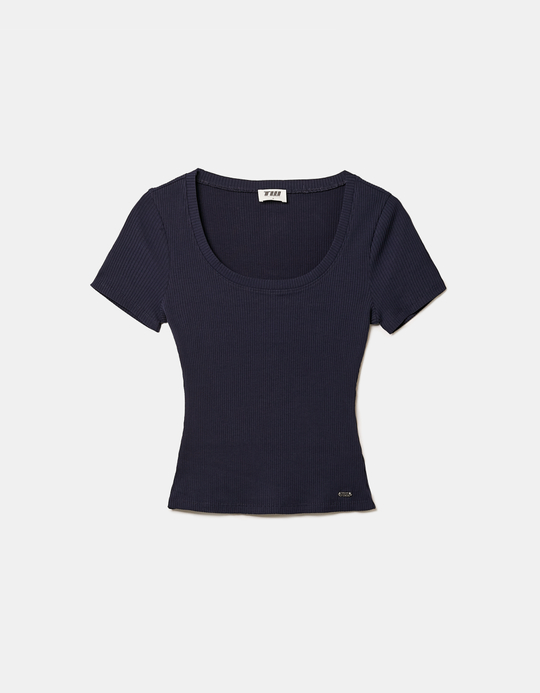 TALLY WEiJL, Regular Fit Blaues Basic T-Shirt for Women