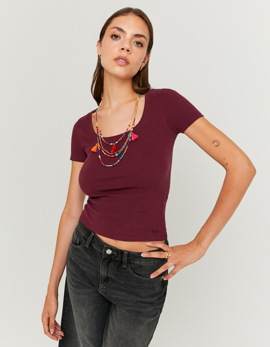 TALLY WEiJL, Burgundy Basic Regular Fit T-shirt for Women
