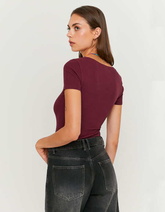 TALLY WEiJL, Burgundy Basic Regular Fit T-shirt for Women