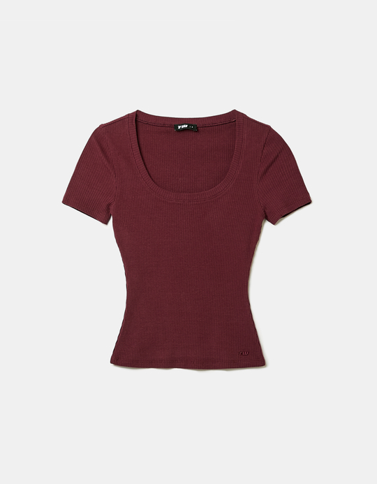 TALLY WEiJL, Burgundy Basic Regular Fit T-shirt for Women